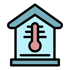 Sticker - House and thermometer icon. Outline house and thermometer vector icon color flat isolated
