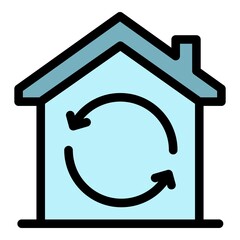 Poster - House and circular arrows icon. Outline house and circular arrows vector icon color flat isolated