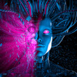 © grandeduc - Shattered dream of the machine - 3D illustration of metallic science fiction female artificial intelligence head exploding