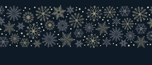 Winter Seamless Background With Snowflakes Pattern. Silver Gold Boho Nautral Baige Christmas Motif.