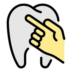 Poster - Tooth and finger icon. Outline tooth and finger vector icon color flat isolated