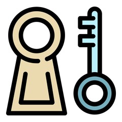 Sticker - Mission key door icon. Outline mission key door vector icon color flat isolated