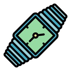 Poster - Metal hand watch icon. Outline metal hand watch vector icon color flat isolated