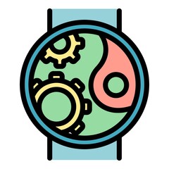 Poster - Mechanic construction hand watch icon. Outline mechanic construction hand watch vector icon color flat isolated