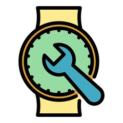 Poster - Repair wrench hand watch icon. Outline repair wrench hand watch vector icon color flat isolated