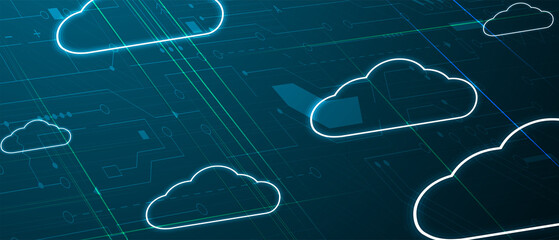 Cloud technology. Integrated digital web concept background