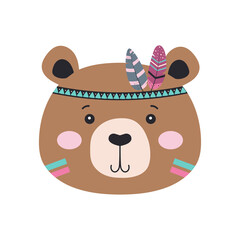 Wall Mural - card with cartoon tribal bear, vector illustration