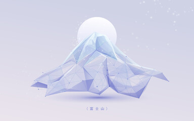Aufkleber - Mount Fuji. Low polygon line, triangles, and particle style design. Abstract geometric wireframe light connection structure. Vector illustration