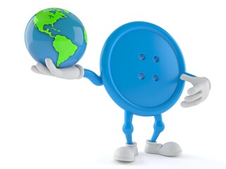 Canvas Print - Button character holding world globe