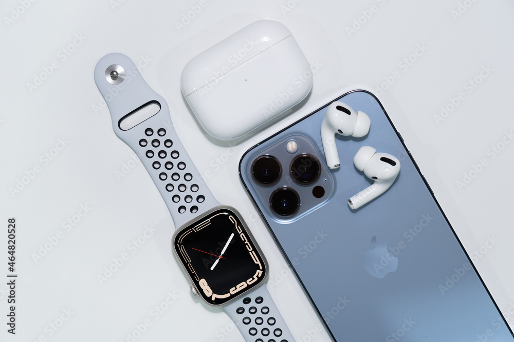 Top view of the new iPhone 13 Pro Max Sierra Blue Color and the