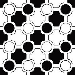 Poster - Checker black and white geometric shapes wallpaper. Vector seamless tiles wallpaper or pattern.