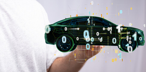 Poster - Hologram auto, futuristic polygonal model auto.
