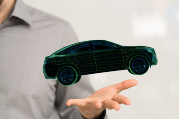 Poster - Hologram auto, futuristic polygonal model auto.
