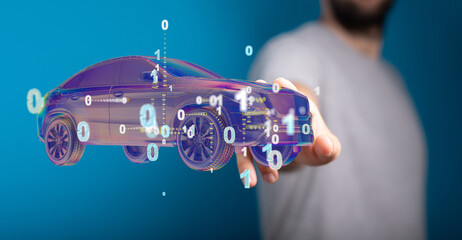 Poster - Hologram auto, futuristic polygonal model auto.