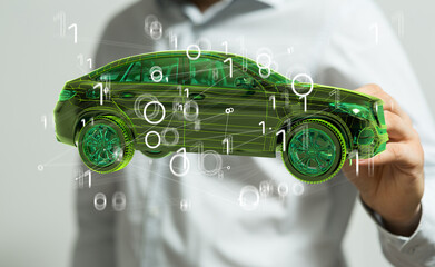 Poster - Hologram auto, futuristic polygonal model auto.