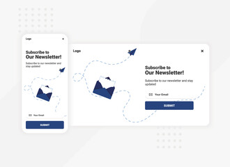 Poster - subscription to newsletter pop up banner template for mobile and desktop version