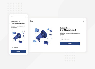 Poster - subscription to newsletter pop up banner template for mobile and desktop version