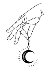 Wall Mural - mystical design with hand and moon. magic vector illustration. a female hand holds a crescent moon. 