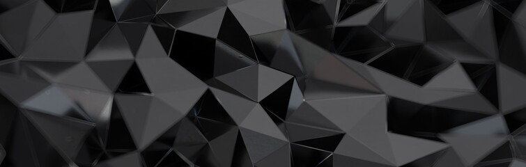 Poster - High resolution 3d abstract geometric black background, triangle seamless