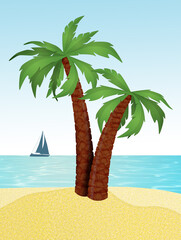 Wall Mural - illustration of palm trees on the island