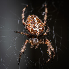 Canvas Print - Macro shot of a spider on a web outdoors