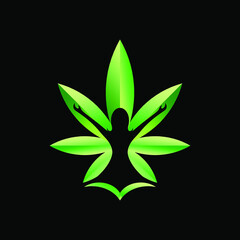 3D Gradient Style Cannabis Yoga Meditation Logo Illustration