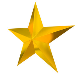 Wall Mural - 5 point star - christmas star - golden single isolated on white - 3d rendering