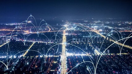 smart Connected city skyline. Futuristic network concept, city Technology.	