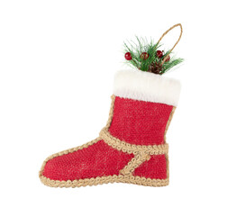 Wall Mural - Christmas decoration, red boot in rustic style isolated on white background.