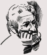 Vector textured contour image of sketch portrait sad elderly man in thinking