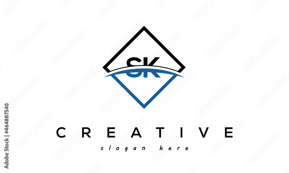 SK Letter Logo Design with Swoosh and Square Box Vector Stock Vector ...