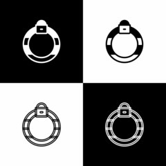 Sticker - Set Fantasy magic stone ring with gem icon isolated on black and white background. Vector