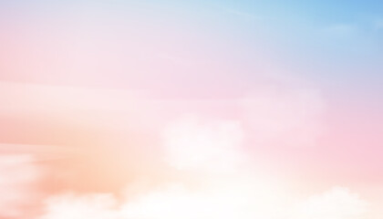 Wall Mural - Colorful cloudy sky with fluffy clouds with pastel tone in blue,pink and orange in morning,Fantasy magical sunset sky on spring or summer,Vector illustation sweet background for holiday banner