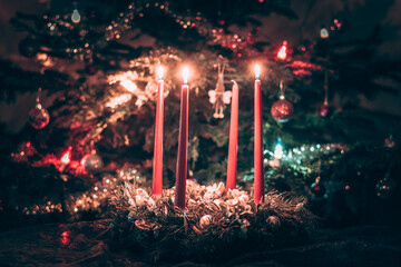 three burning candles advent wreath