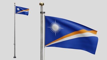 Wall Mural - 3D, Marshallese flag waving on wind. Close up Marshall banner blowing soft silk.