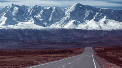 Wall Mural - View of the highway through the Altai Mountains to Mongolia.