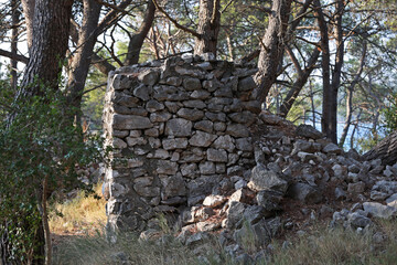 Canvas Print - Wall of natural stones of a gray color