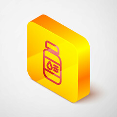 Sticker - Isometric line Printer ink bottle icon isolated on grey background. Yellow square button. Vector