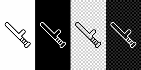 Wall Mural - Set line Police rubber baton icon isolated on black and white background. Rubber truncheon. Police Bat. Police equipment. Vector