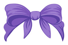 Purple Woman Bandana With Big Bow. Retro Headwear, Girls Headband For Hairstyle And Fashion Isolated On White Background