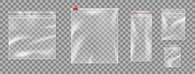 Realistic Plastic Zipper Bag Mockup Set Isolated On Transparent Background. Blank Packaging