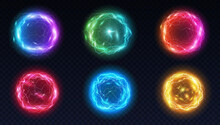 Energy Balls And Plasma Sphere, Electric Lightning And Light Flash Sparks. Magic Lightning Discharge