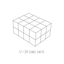 Find The Volume Of A Rectangular Prism By Counting The Unit Cubes, Example With Answer In Cubic Units. Illustration Isolated On White