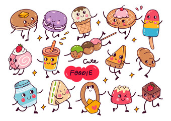 kawaii food doodle collection isolated on white background