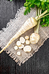 Poster - Parsley root chopped on dark board top