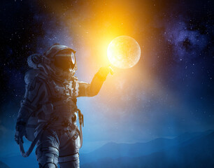Wall Mural - astronaut at spacewalk . mixed media