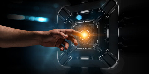 Poster - Technology and innovation concept . Mixed media