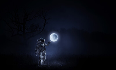 Canvas Print - astronaut walking on an unexplored planet