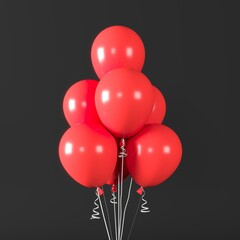 Aufkleber - closeup red balloon group with ribbon in color background. 3d render. new years christmas black frid