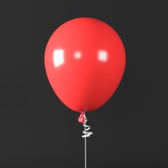 Aufkleber - closeup one red balloon with ribbon in color background. 3d render. new years christmas black friday